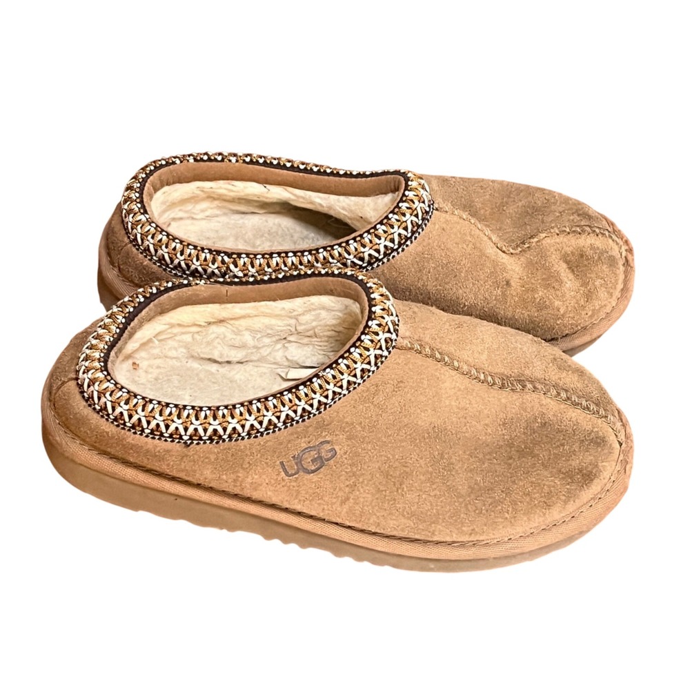UGG Kids Tasman Chestnut Suede Slip On Slippers 1019066K Size 1Y